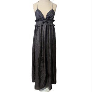 Zimmermann Silk Halter Maxi Dress Ruffle Grey Silver Small